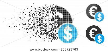 Currency Icon In Dispersed, Pixelated Halftone And Whole Variants. Pieces Are Arranged Into Vector D