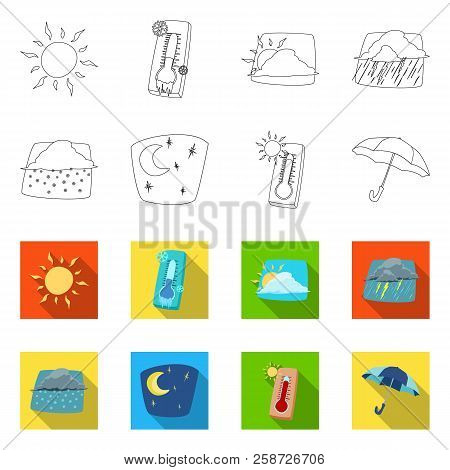 Vector Illustration Of Weather And Climate Logo. Set Of Weather And Cloud Vector Icon For Stock.