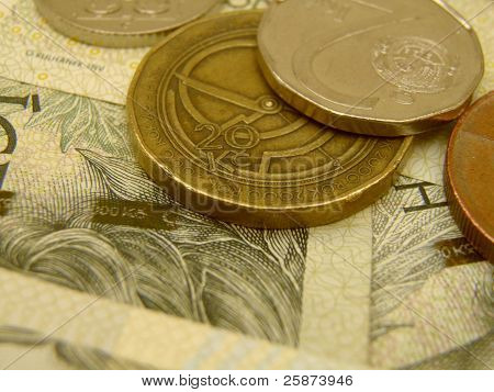 Czech korunas CZK (legal tender of the Czech Republic) banknotes and coins
** Note: Shallow depth of field