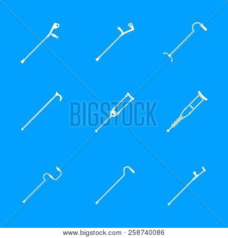 Crutches Injury Support Care Leg Reliance Icons Set. Simple Illustration Of 9 Crutches Injury Suppor