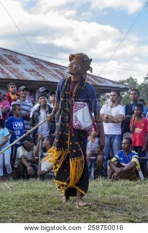 Bajawa, Indonesia - May 19: Unidentified People Gather To Watch Traditional Boxing And Dance Near  B