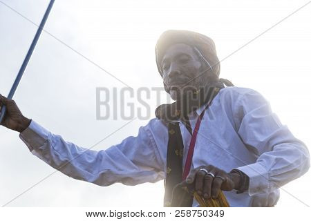 Bajawa, Indonesia - May 19: An Unidentified Village Elder Dances In Between Boxing Matches Near  Baj