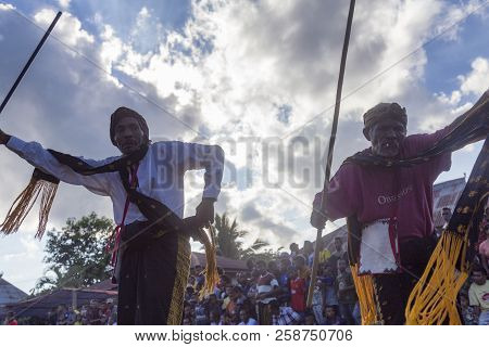 Bajawa, Indonesia - May 19: Unidentified Village Elders Perform During A Traditional Boxing Match Ne