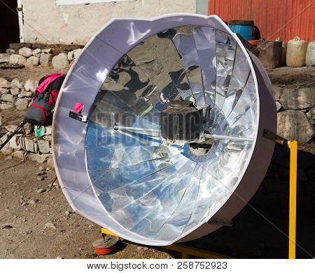 View Of Sunny Solar Cooker, Everest Area, Nepal, Ecology Cooking