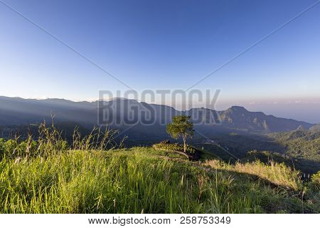 God Rays Just After Dawn Near Mount Inerie In East Nusa Tenggara, Indonesia.