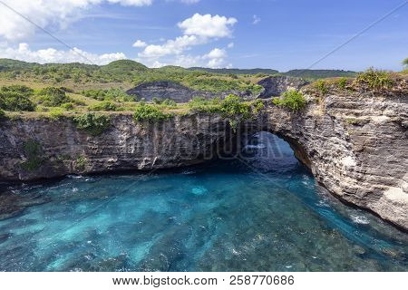 Landscape View Of Natural Arch At Broken Beach In Nusa Penida.