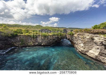 Looking Down On The Famous Broken Beach On Nusa Penida Near Bali.