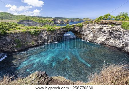 Beautiful Clear Blue Sky Over Broken Beach On Nusa Penida.