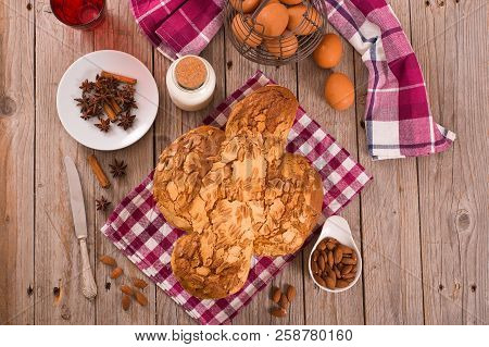 Easter Dove Bread (colomba Pasquale) On Wooden Table.