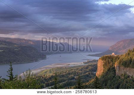 Columbia River Gorge Clouds Sunset And A Ray Of Sunshine.