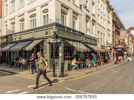 London. September 2018. A View Of A Typical Street Scene In Soho In London