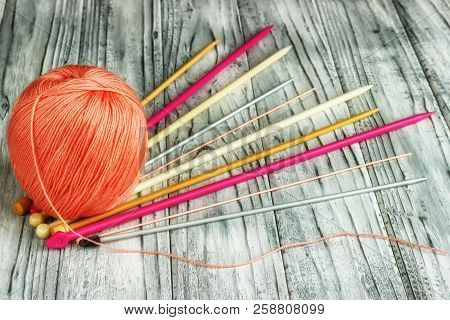 Threads For Knitting Close-up. Knitting As A Hobby. Accessories For Knitting.