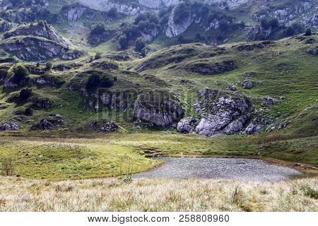 Natural Landscape Photo Of Small Fantastic Mountain Lake Psenodah In North Caucasus Near Fisht And O