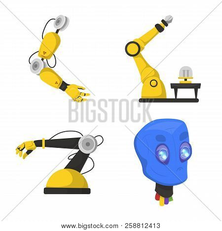 Vector Illustration Of Robot And Factory Icon. Set Of Robot And Space Vector Icon For Stock.