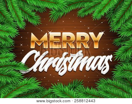 Merry Happy Christmas Banner Tree Branches Xmas Background
