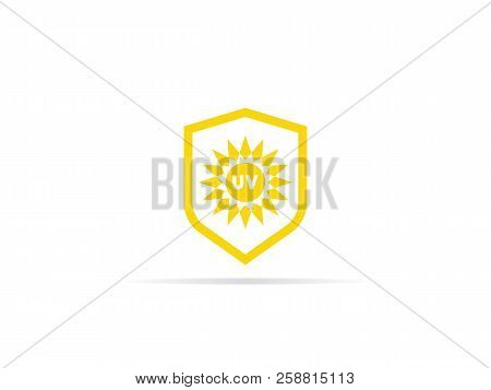 Uv Protection Icon, Anti Ultraviolet Radiation With Sun And Shield Logo Symbol. Vector Illustration.