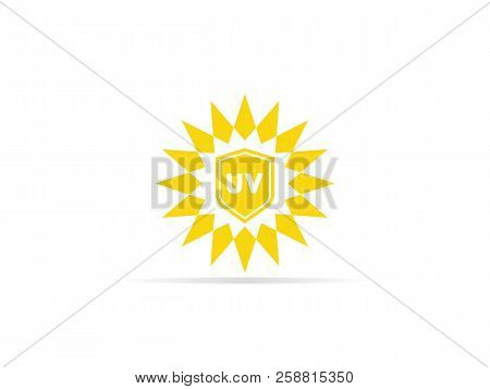 Uv Protection Icon, Anti Ultraviolet Radiation With Sun And Shield Logo Symbol. Vector Illustration.