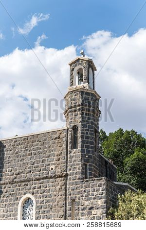 Tiberias, Israel, September 10, 2018 : The Belfry Of The Church Of The Primacy Of Saint Peter Locate