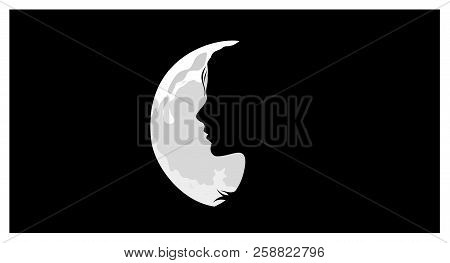 Moonlight Background Female Face In Profile Stilyzed Sketch