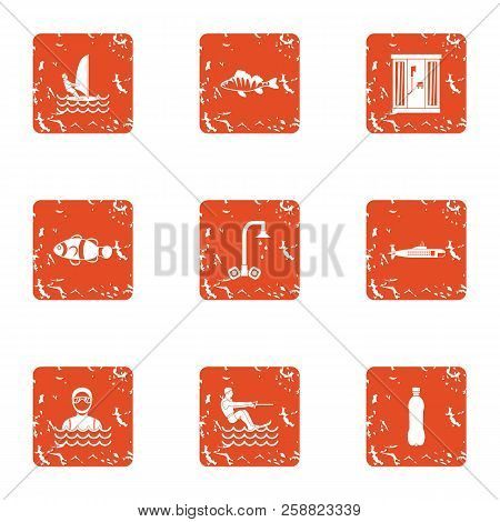 Rest Cruise Icons Set. Grunge Set Of 9 Rest Cruise Icons For Web Isolated On White Background