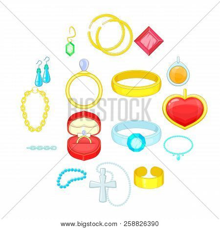 Jewelry Items Icons Set. Cartoon Illustration Of 16 Jewelry Items Icons For Web