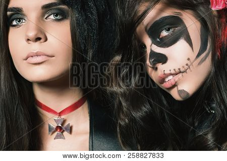 Portrait Of Sexy Women With Gothic Makeup Smokey Eyes