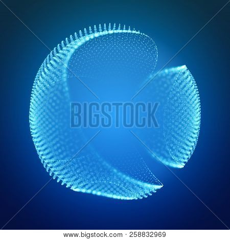 Abstract Vector Mesh Cliced Sphere On Dark Blue Background With Depth Of Field Effect. Futuristic St