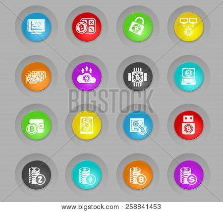 Bitcoin And Cryptocurrency Colored Plastic Round Buttons Icons For Your Design Progects