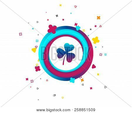 Clover With Three Leaves Sign Icon. Trifoliate Clover. Saint Patrick Trefoil Symbol. Colorful Button