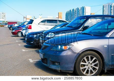 Moscow, Russia - September, 15, 2018: cars on the intercept parking near metro station Annino in Moscow 