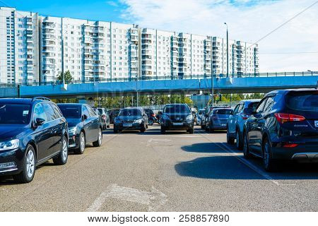 Moscow, Russia - September, 15, 2018: cars on the intercept parking near metro station Annino in Moscow 