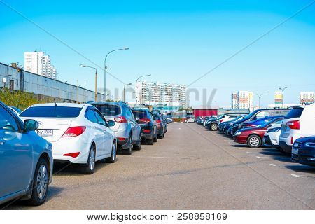 Moscow, Russia - September, 15, 2018: cars on the intercept parking near metro station Annino in Moscow 