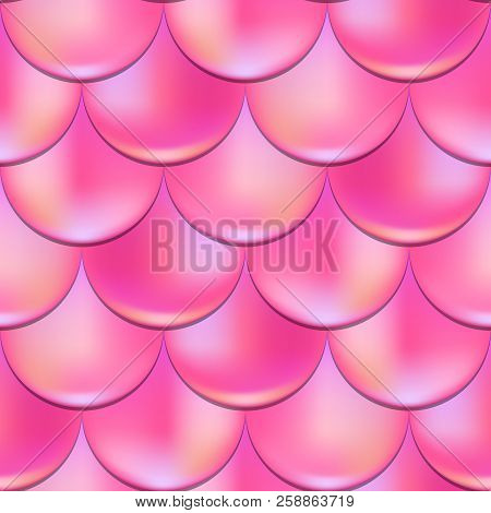 Mermaid Or Fish Scale Seamless Pattern With Holographic Effect. Pink Mermaid Vector Background. Vibr
