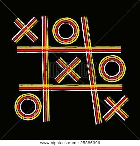 Ein Tic Tac Toe-Retrodesign auf schwarzem Hintergrund