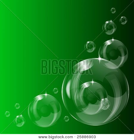 Seria przejrzyste pęcherzyki na zielonym tle, zapisane w formacie EPS10