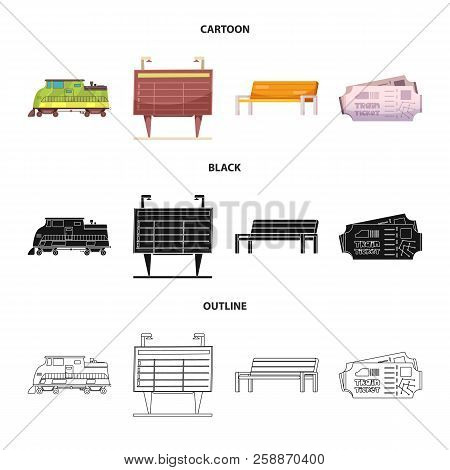 Vector Illustration Of Train And Station Symbol. Collection Of Train And Ticket Stock Vector Illustr