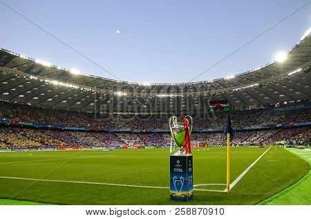 Kyiv, Ukraine - May 26, 2018: Uefa Champions League Trophy (cup) Presents Before The Ucl Final Game 