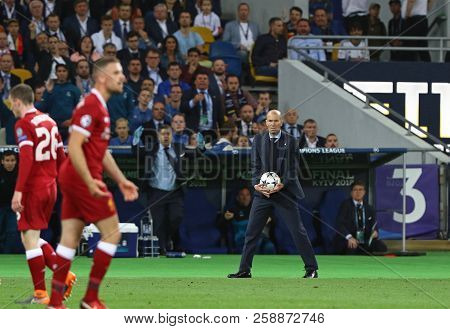 Kyiv, Ukraine - May 26, 2018: Head Coach Zinedine Zidane Of Real Madrid In Action During The Uefa Ch