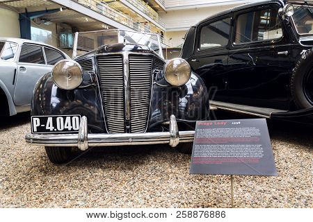 Prague, Czech Republic - March 8 2018: Vintage Veteran Car Praga Lady From Year 1938 Stands In Natio