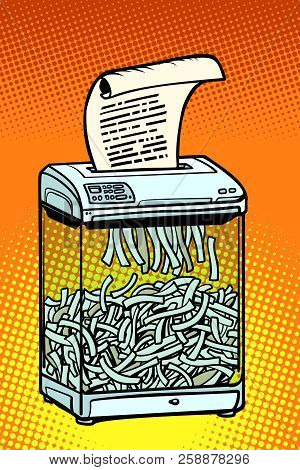 Paper Shredder, Office Appliance. Secret Information. Comic Cartoon Pop Art Retro Vector Illustratio