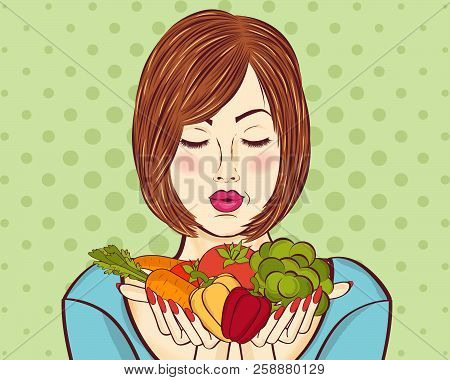 Beautiful Red-haired Lady With Vegetables In His Hands