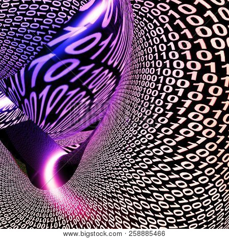 Binary Code Tunnel Digital Bits 3D Rendering