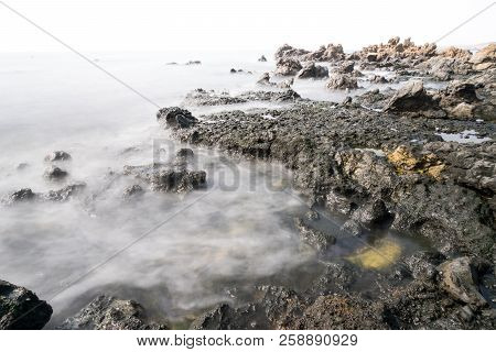 Non Classical View Of The Coast Of Lanzarote Formed Mostly By Cooled Lava During A Sunny Day. Here W