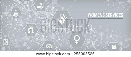 Women's Services Icon Set And Web Header Banner With Female Symbol