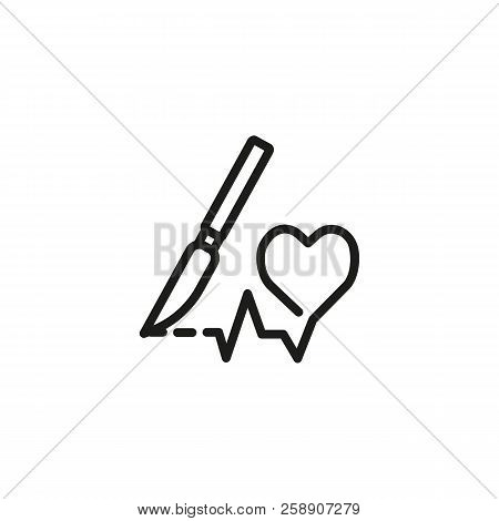 Heart Surgery Line Icon. Heart Shape, Cardiograph, Scalpel. Health Care Concept. Can Be Used For Top