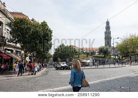 Porto, Portugal - September 16, 2018 : Streets Of The City Of The Porto And In The Background The To