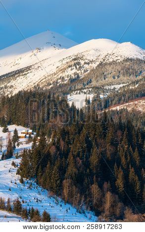 Sunrise Morning Winter Snow Covered Scenery Picturesque Alp Mountain Ridge (ukraine, Carpathian Moun