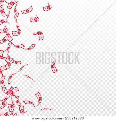 British Pound Notes Falling. Sparse Gbp Bills On Transparent Background. United Kingdom Money. Authe