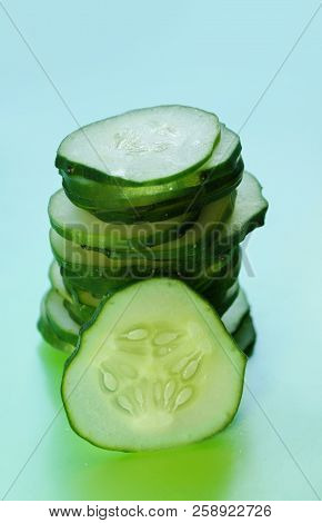 Cucumber Slices Texture Background. Fresh Cucumbers Diet Dish