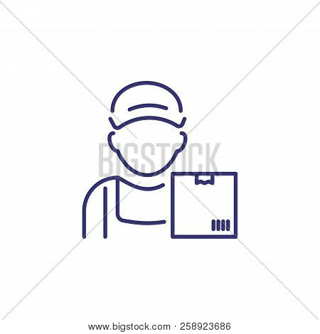 Courier Line Icon. Man In Cap With Parcel, Box, Package. Occupation Concept. Can Be Used For Topics 
